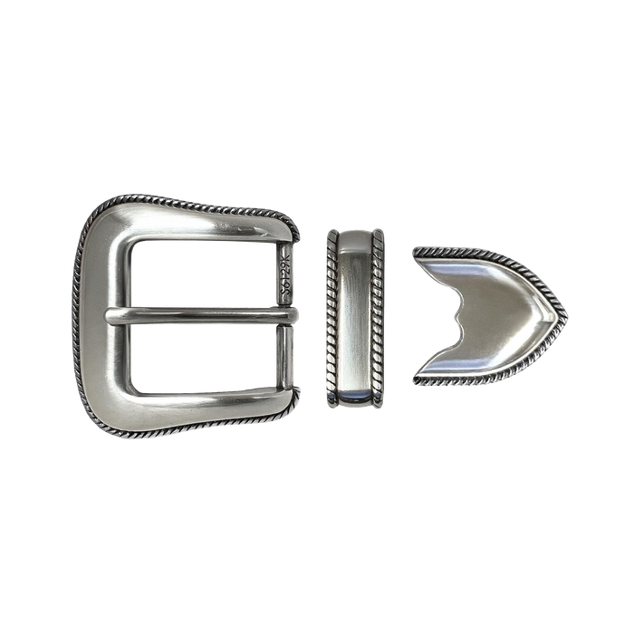 1-3/8 inch Silver Vintage Rope-Edge Western Belt Buckle Set