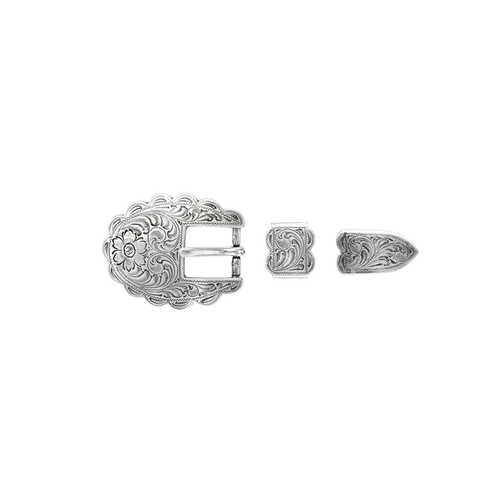 3/4 inch Silver Floral Western Belt Buckle Set