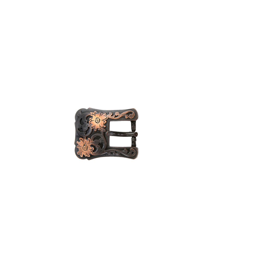 3/4 inch Black & Copper Western Floral Belt Buckle Set