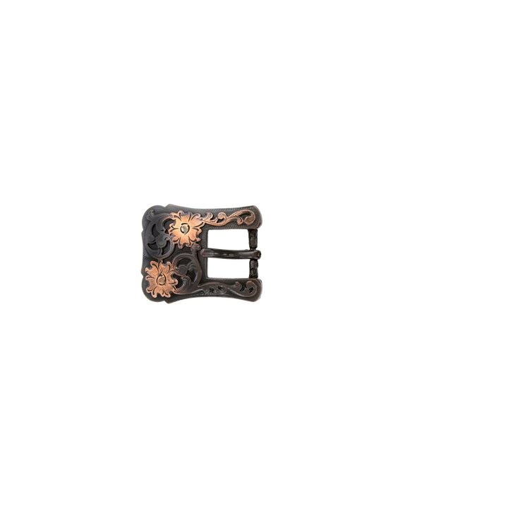 3/4 inch Black & Copper Western Floral Belt Buckle Set