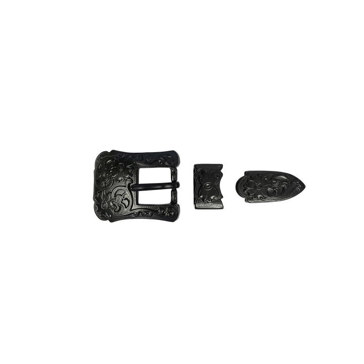 3/4 inch Matte Black Western Floral Belt Buckle Set