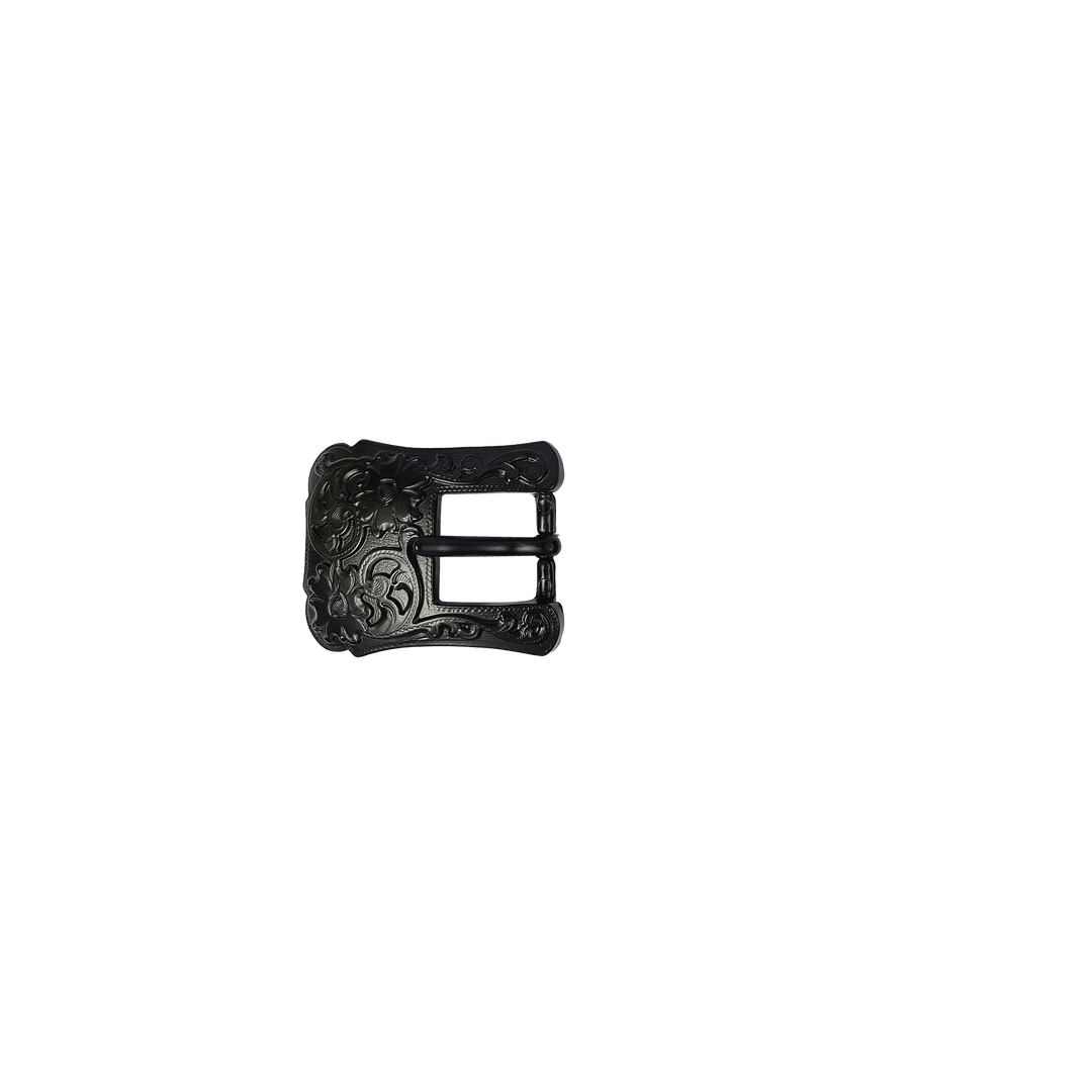 3/4 inch Matte Black Western Floral Belt Buckle Set