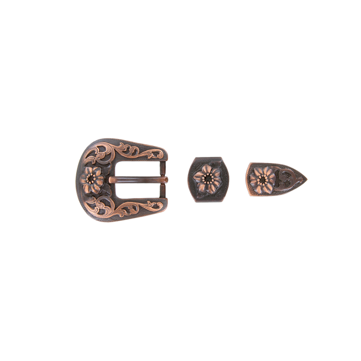 3/4 inch Copper Western Floral Belt Buckle Set