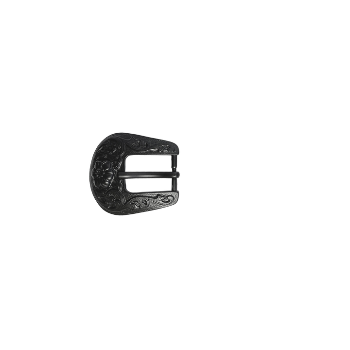 3/4 inch Matte Black Western Floral Belt Buckle Set
