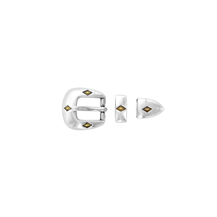 3/4 inch Silver & Antique Gold Inlay Belt Buckle Set