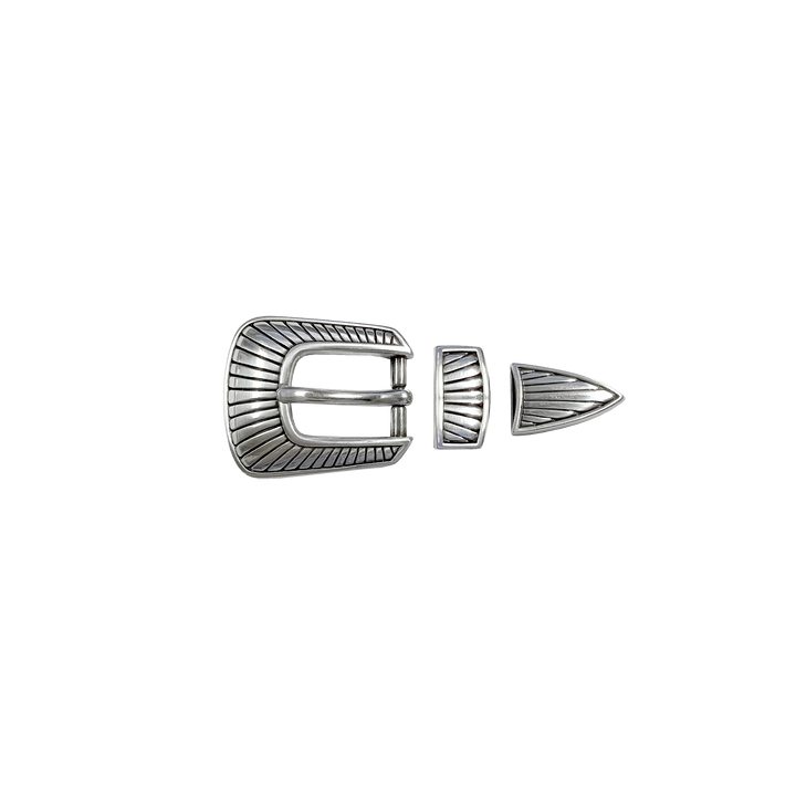 3/4 inch Silver Ribbed Western Belt Buckle Set