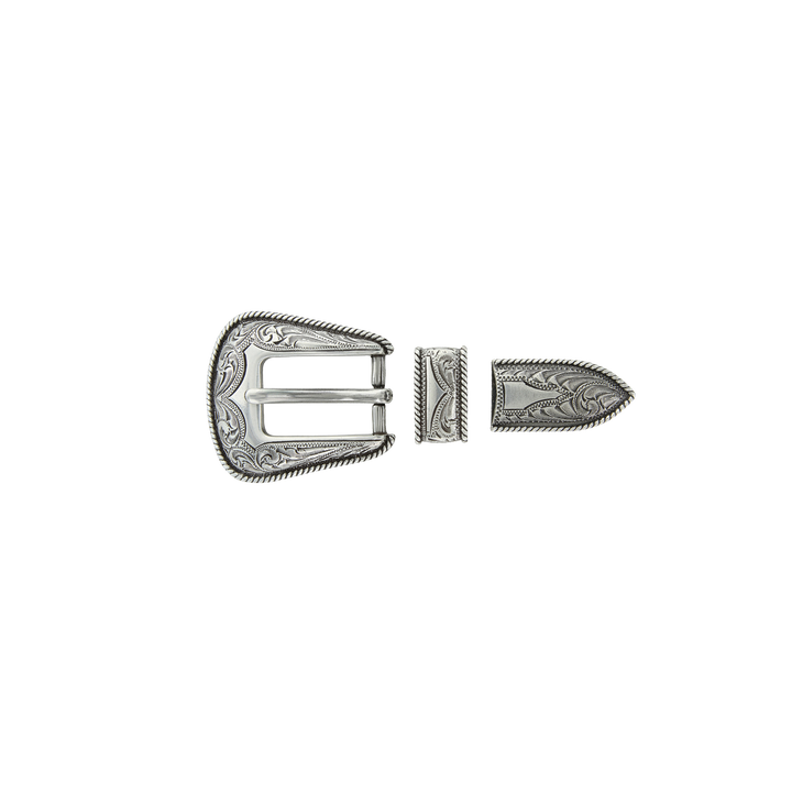 3/4 inch Silver Western Engraved Belt Buckle Set