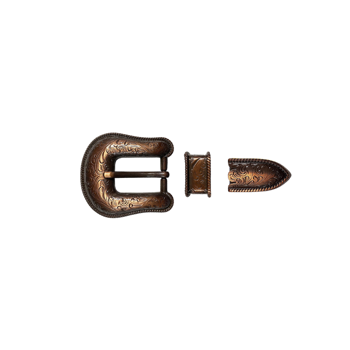 3/4 inch Copper Western Engraved Buckle Set