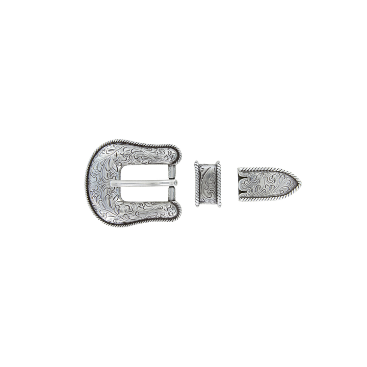 3/4 inch Silver Western Engraved Buckle Set