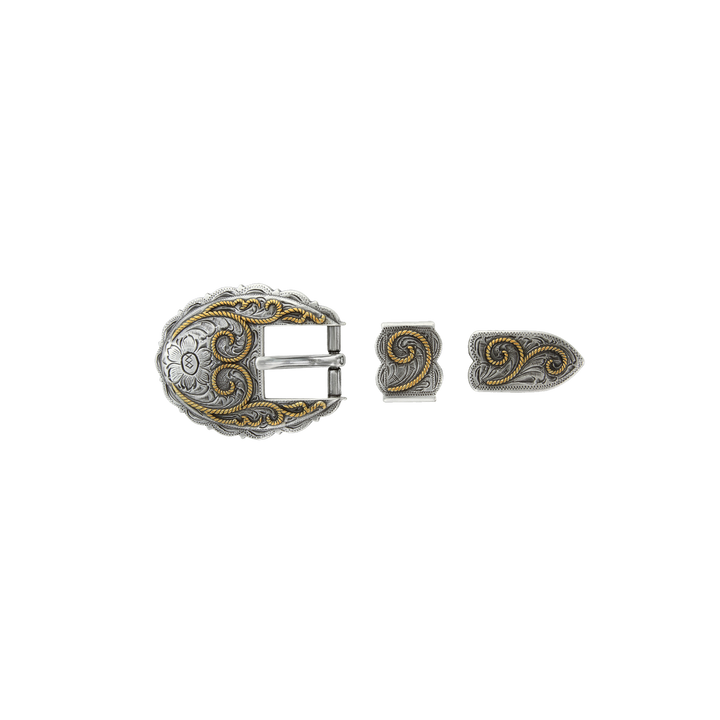 3/4 inch Antique Silver Floral Western Buckle Set