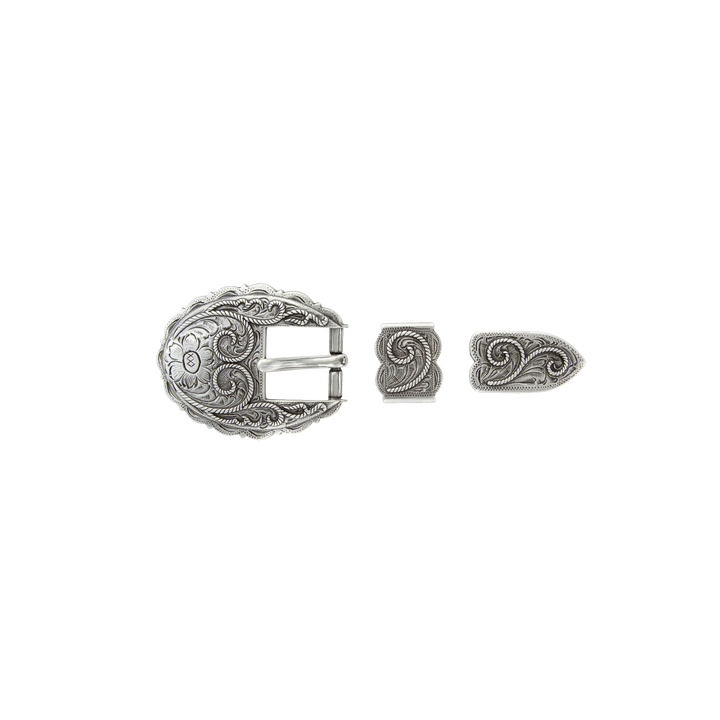 3/4 inch Silver Floral Western Buckle Set