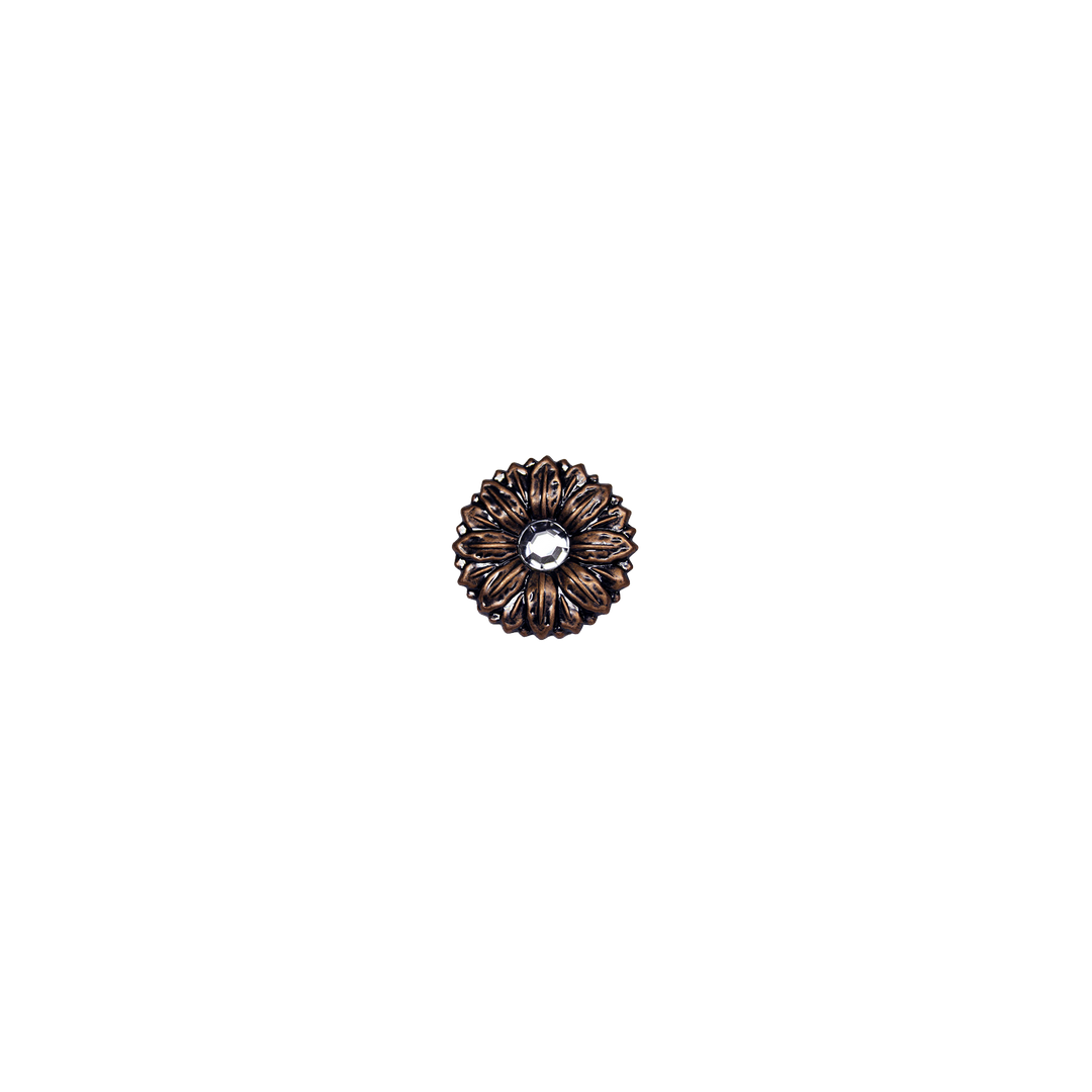 Antique Copper Sunflower Concho with Crystal – 1 inch