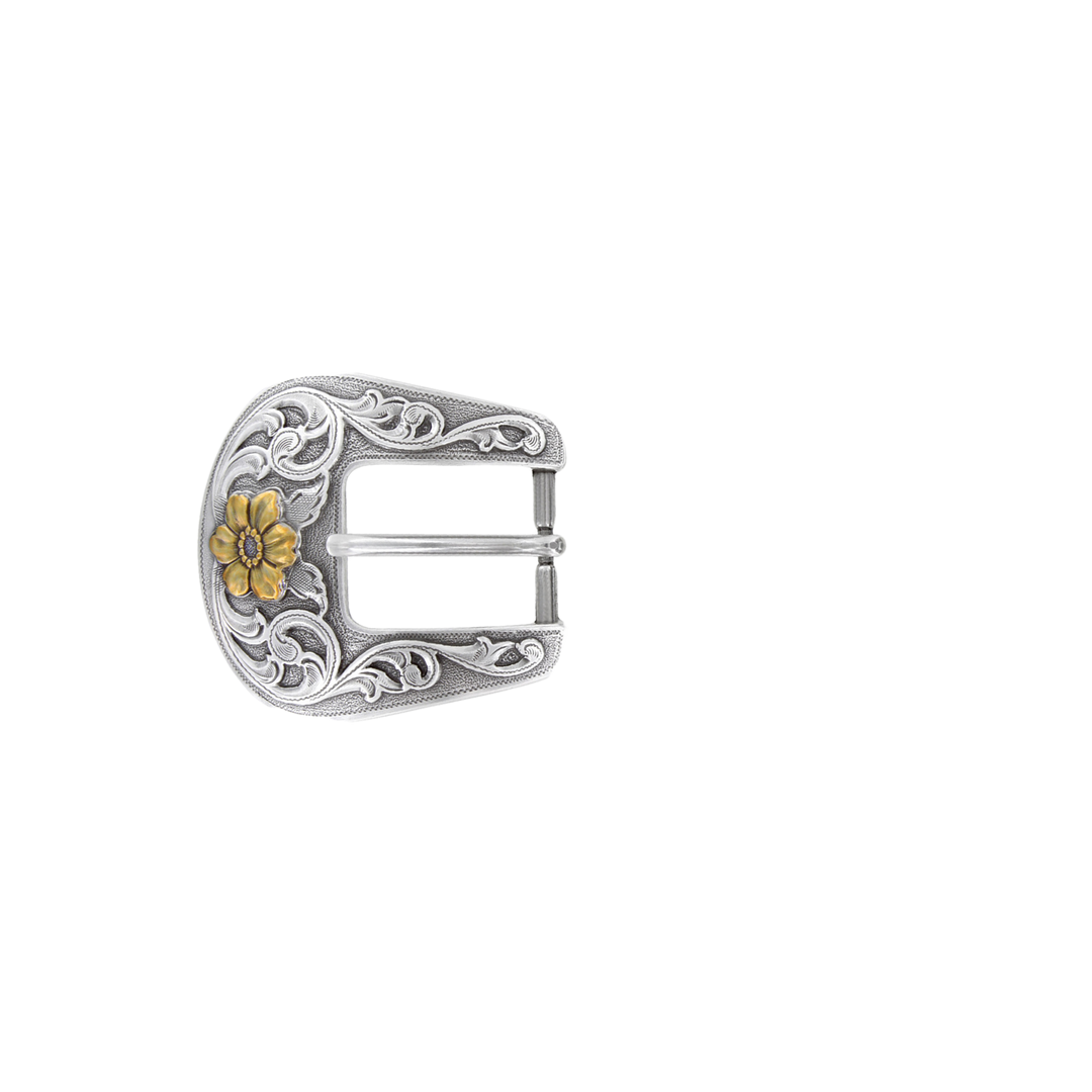 1 inch Floral Western 3-Piece Belt Buckle Set – Silver & Gold