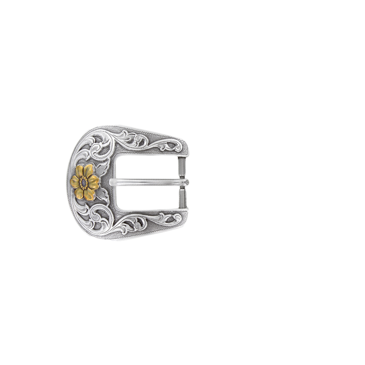 1 inch Floral Western 3-Piece Belt Buckle Set – Silver & Gold