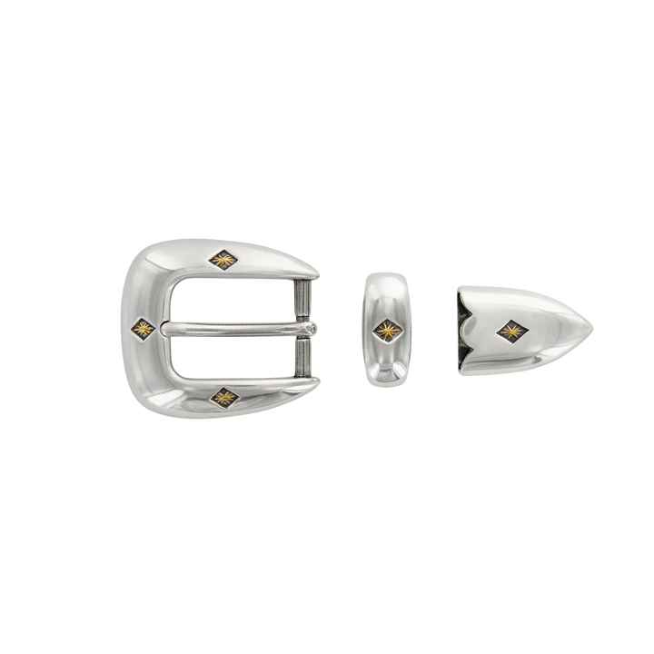1 inch Silver Western Buckle Set with Gold Accents