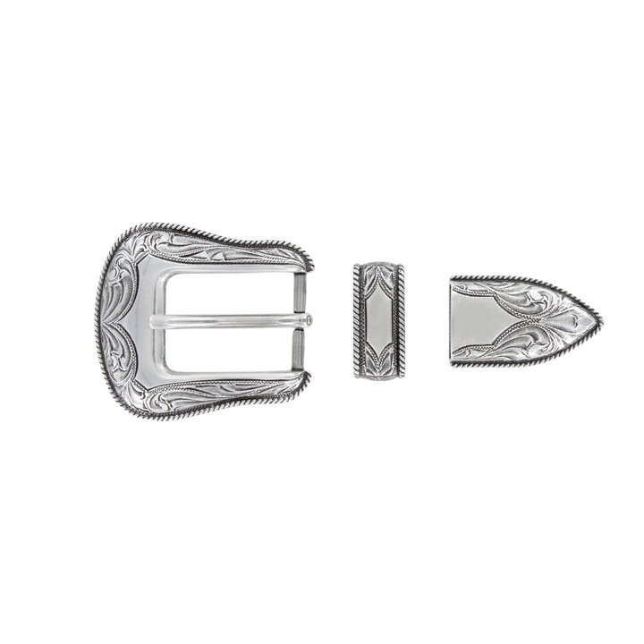 1 inch Silver Floral Buckle Set