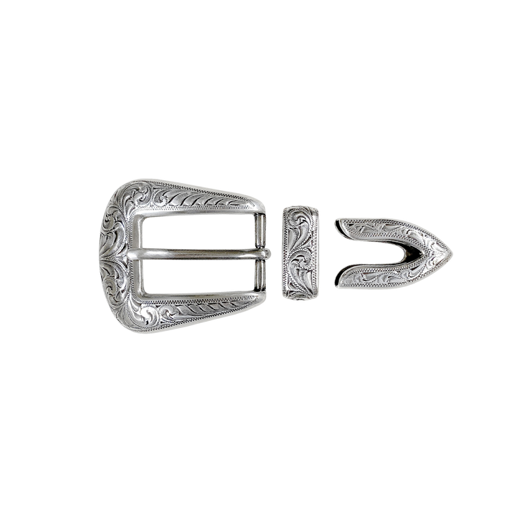 1 inch Engraved Silver Western Buckle Set