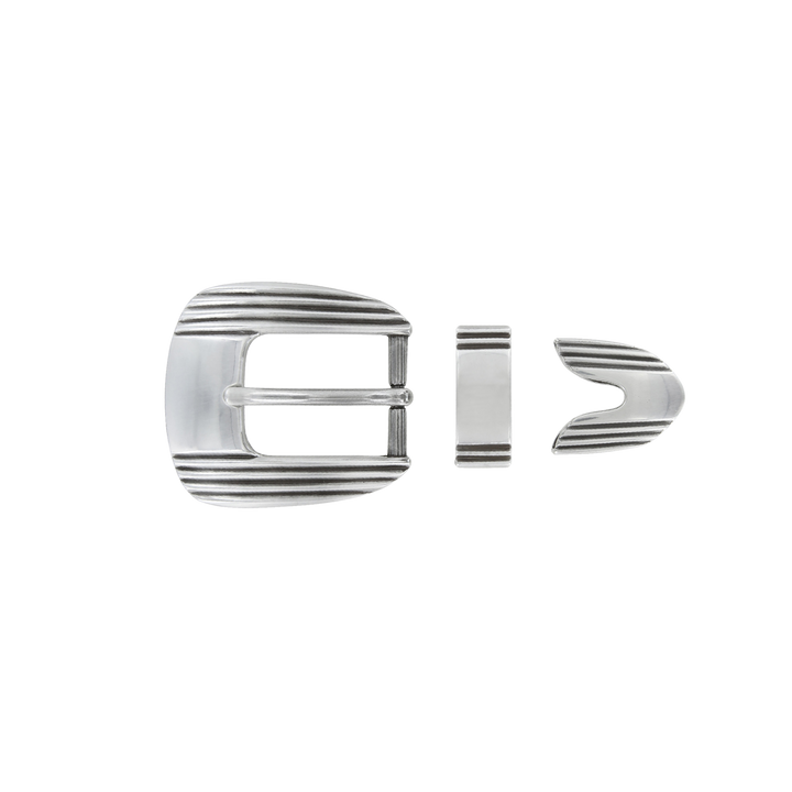 1 inch Silver Striped Western Buckle Set