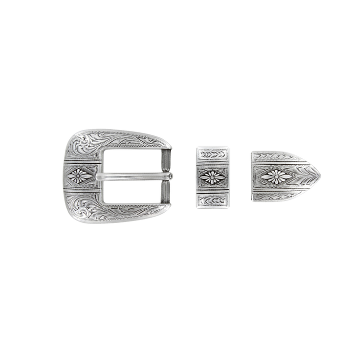 1 inch Engraved Silver Western Buckle Set