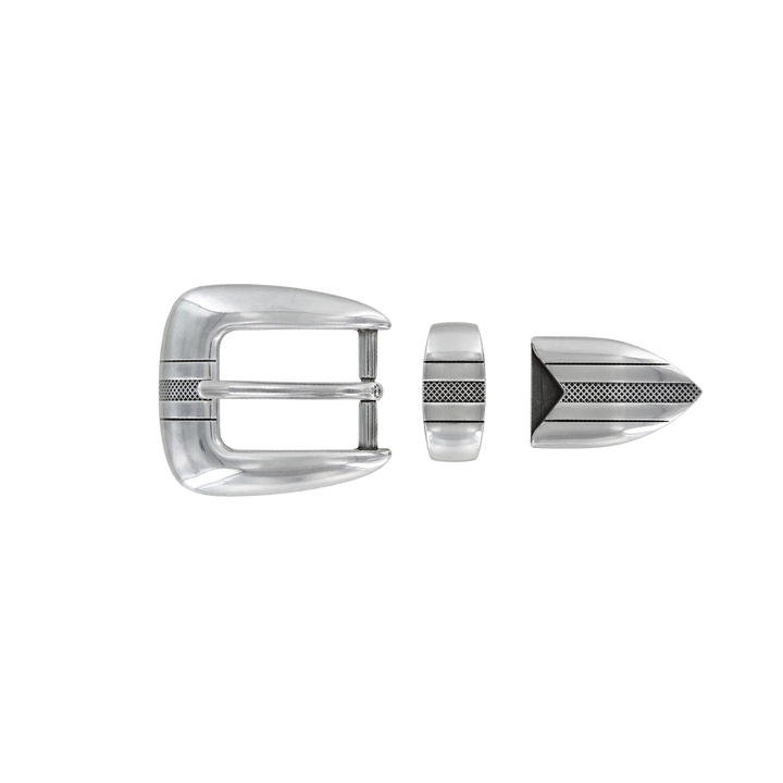 1 inch Silver Black Accent Belt Buckle Set