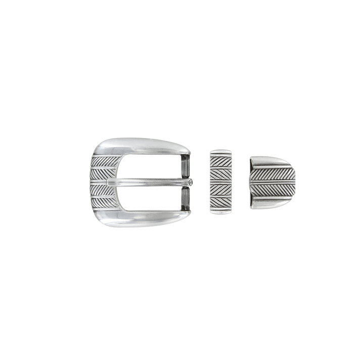 1 inch Engraved Silver Belt Buckle Set