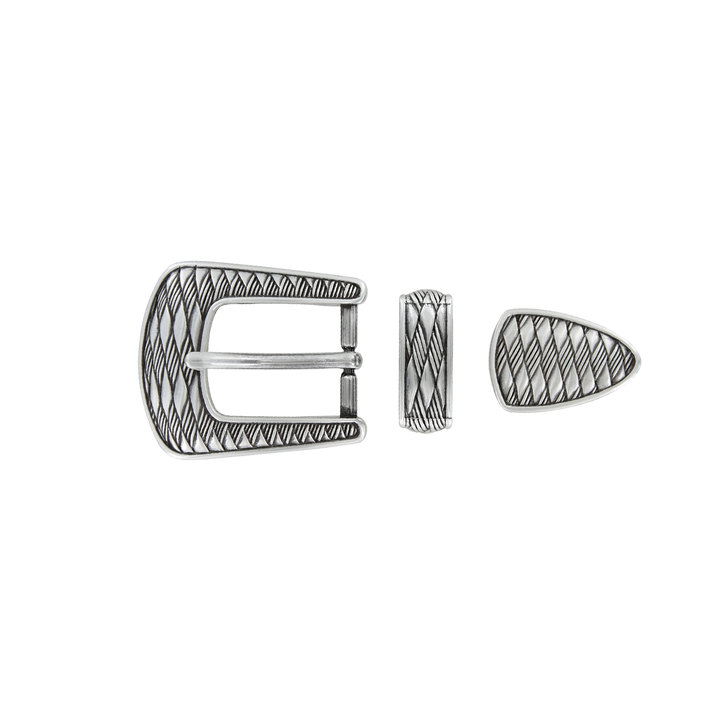 1 inch Diamond Engraved Silver Belt Buckle Set