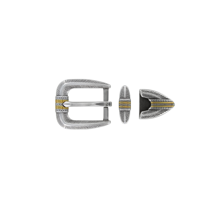 1 inch Two-Tone Chevron Engraved Belt Buckle Set