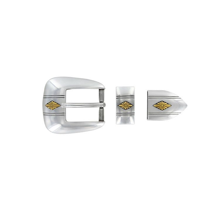 1 inch Two-Tone Floral Inlay Belt Buckle Set