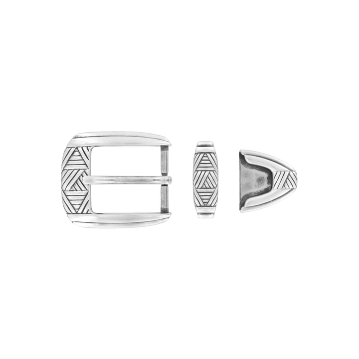 1-1/8 inch Engraved Silver Belt Buckle Set