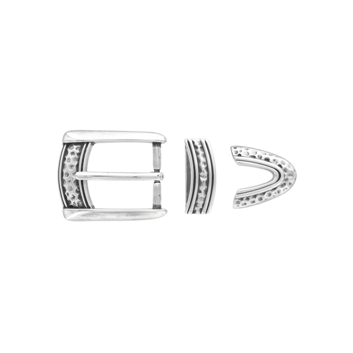 1-1/8 inch Hammered Silver Belt Buckle Set