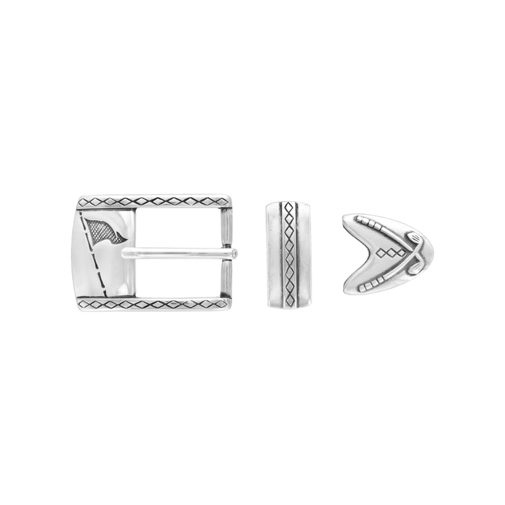 1-1/8 inch Engraved Silver Belt Buckle Set