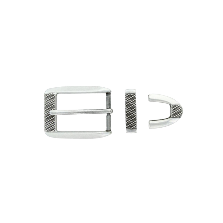 1-1/8 inch Laser Engraved Silver Belt Buckle Set