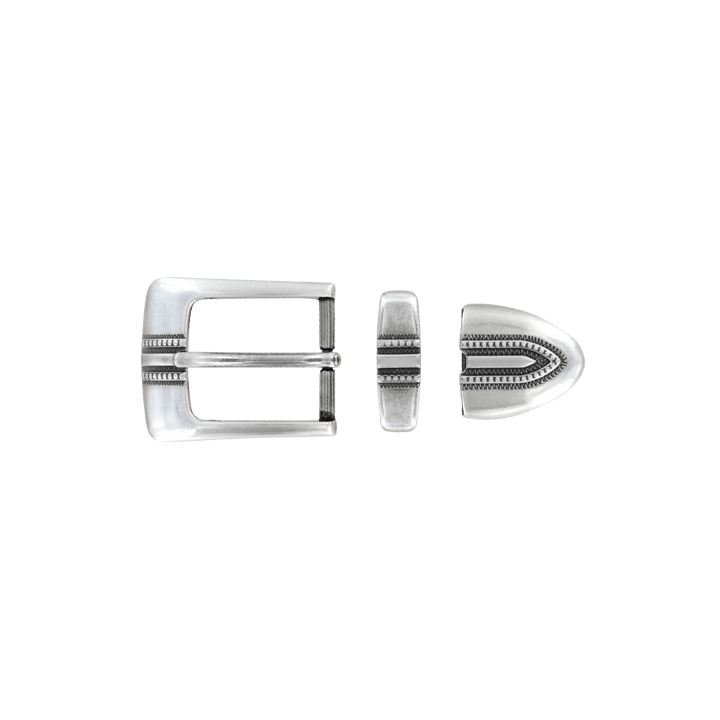 1-1/8 inch Vintage-Style Silver Belt Buckle Set