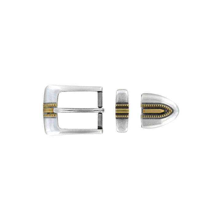 1-1/8 inch Vintage Silver & Gold Belt Buckle Set