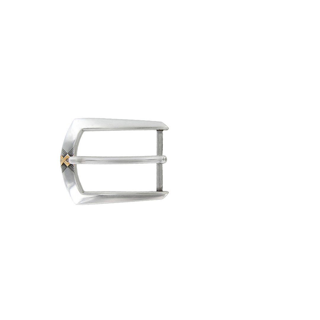 1-1/8 inch Two-Tone Cross-Etched Belt Buckle Set