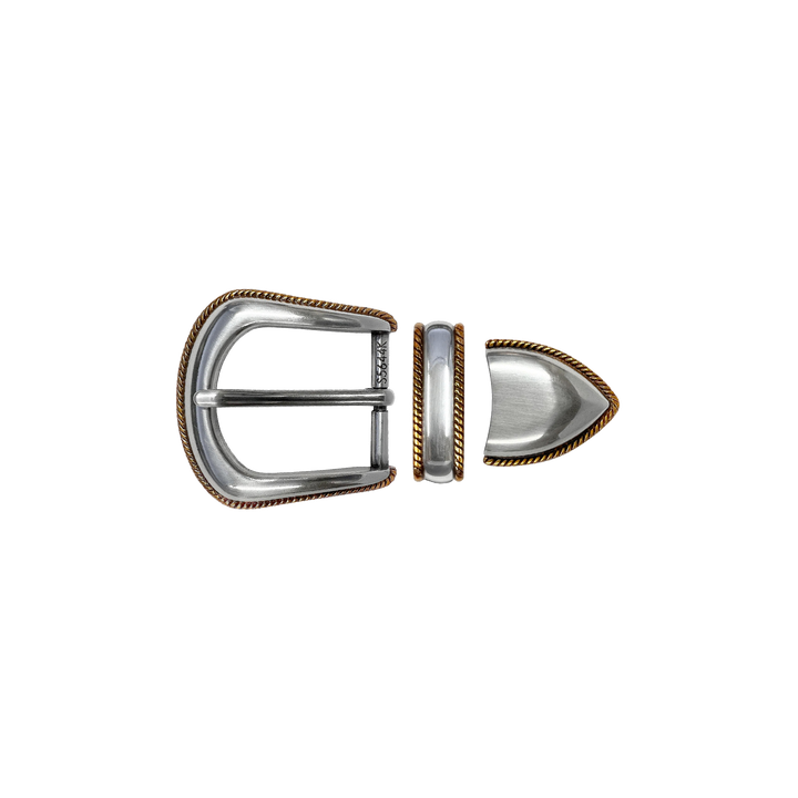 1-1/8 inch Antique Silver Buckle Set with Gold Edge