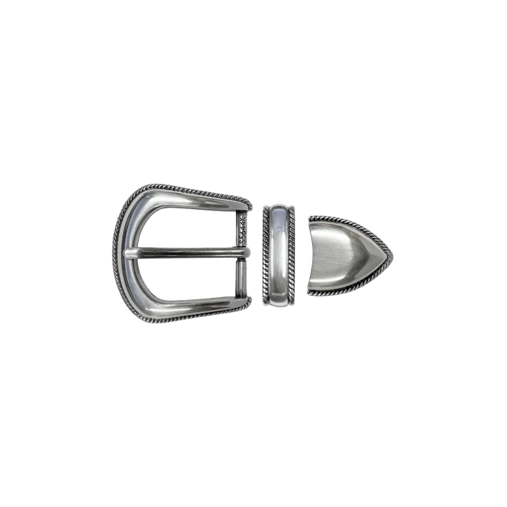 1-1/8 inch Antique Silver Western Rope-Edge Buckle Set