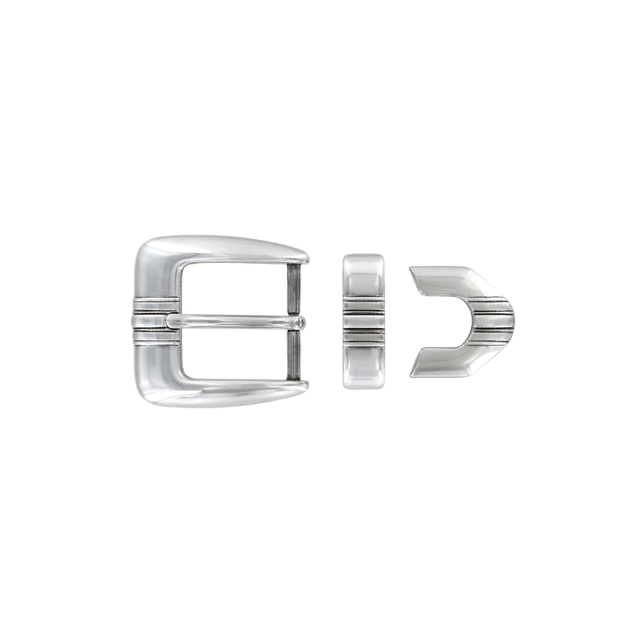 1-1/8 inch Modern Silver Engraved Lines Belt Buckle Set