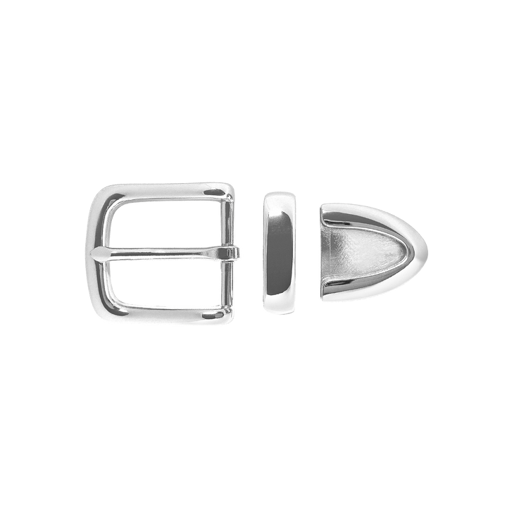 1-1/4 inch Rounded Edge Polished Silver Belt Buckle Set