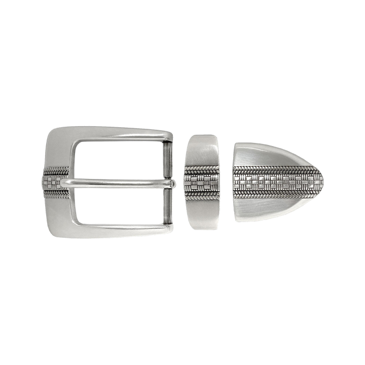 1-3/8 inch Silver Patterned Western Belt Buckle Set