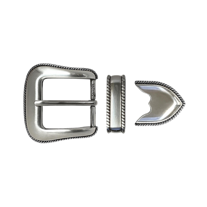 1-3/8 inch Silver Vintage Rope-Edge Western Belt Buckle Set