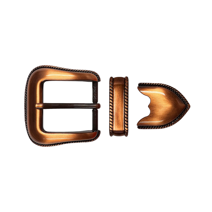 1-3/8 inch Copper Vintage Rope-Edge Western Belt Buckle Set