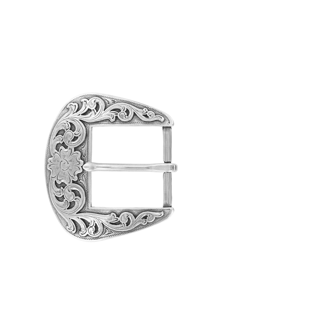 1-1/2 inch Engraved Silver Western Belt Buckle Set
