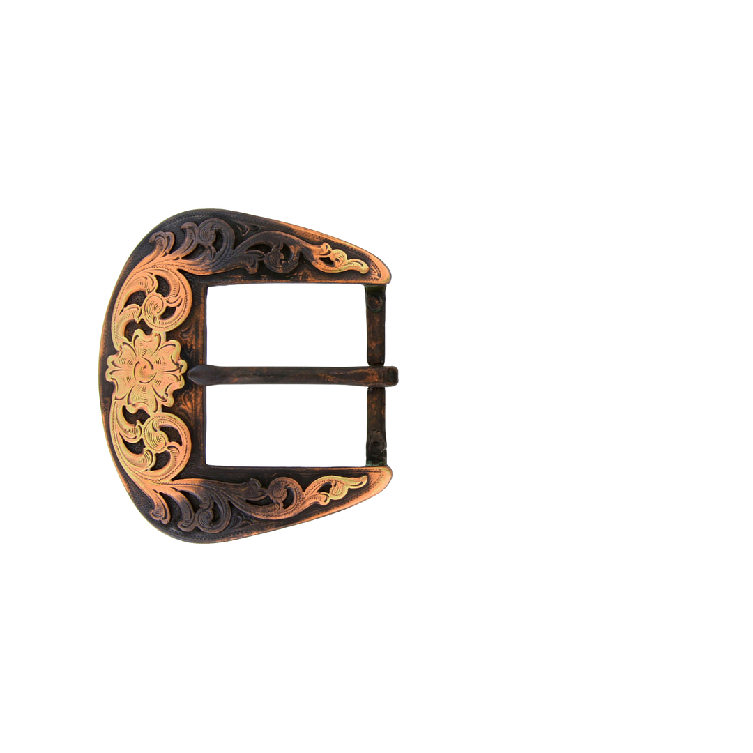 1-1/2 inch Engraved Bronze and Copper Western Belt Buckle Set
