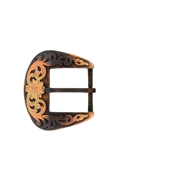 1-1/2 inch Engraved Bronze and Copper Western Belt Buckle Set