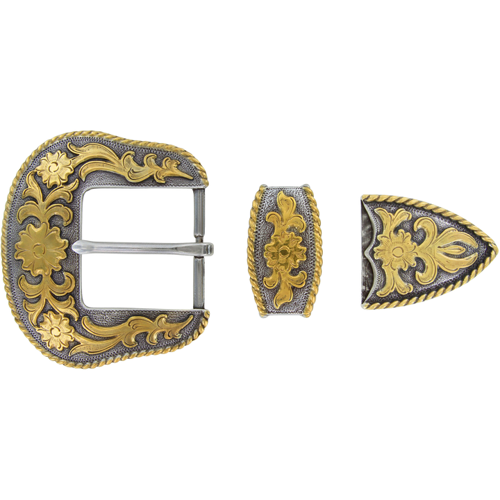 1-1/2 inch Antique Silver and Gold Western Belt Buckle Set