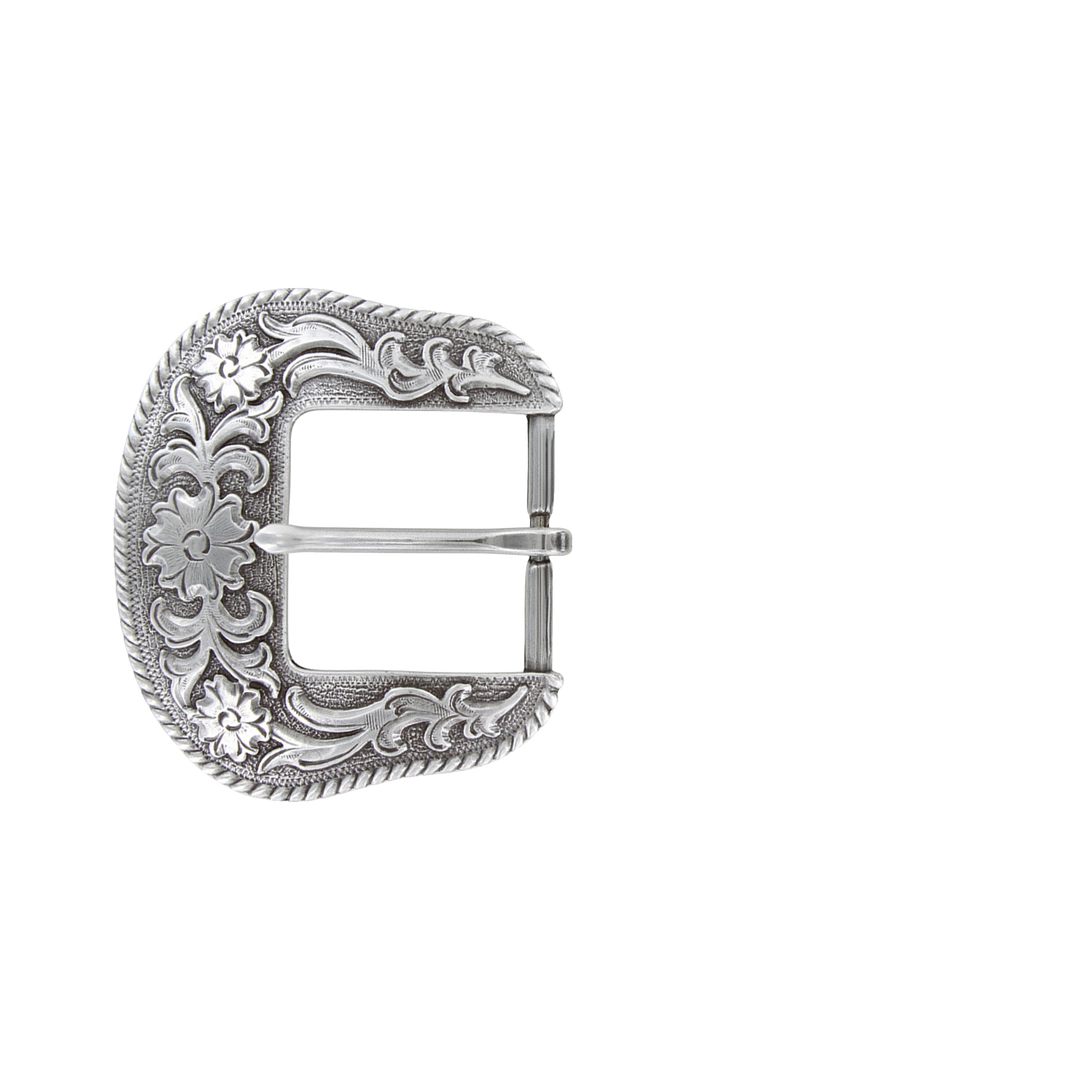 1-1/2 inch Decorative Silver Floral Western Belt Buckle Set