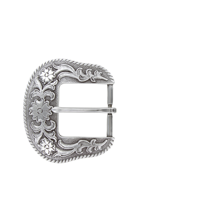 1-1/2 inch Decorative Silver Floral Western Belt Buckle Set