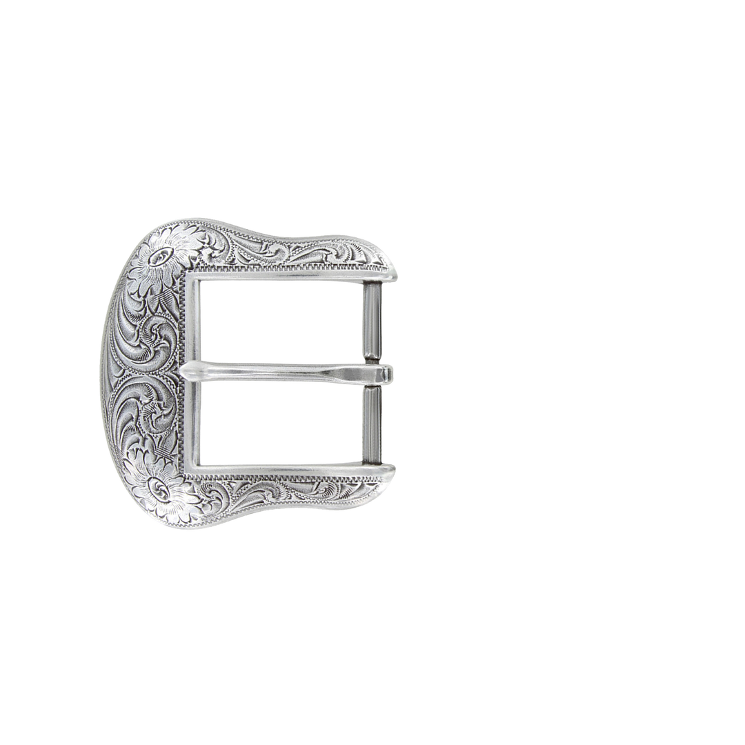 1-1/2 inch Ornate Silver Floral Western Belt Buckle Set