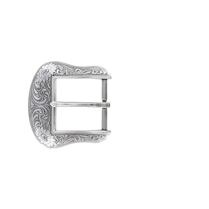 1-1/2 inch Ornate Silver Floral Western Belt Buckle Set